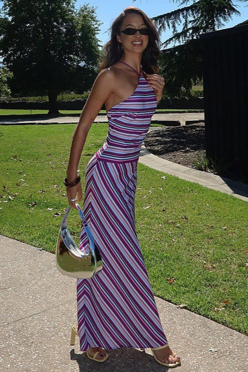 Colorblock Textured Halter Vacation Dress