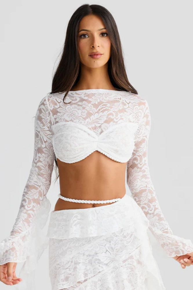 Lace Trim Layered Ribbon Tie Skirt Set