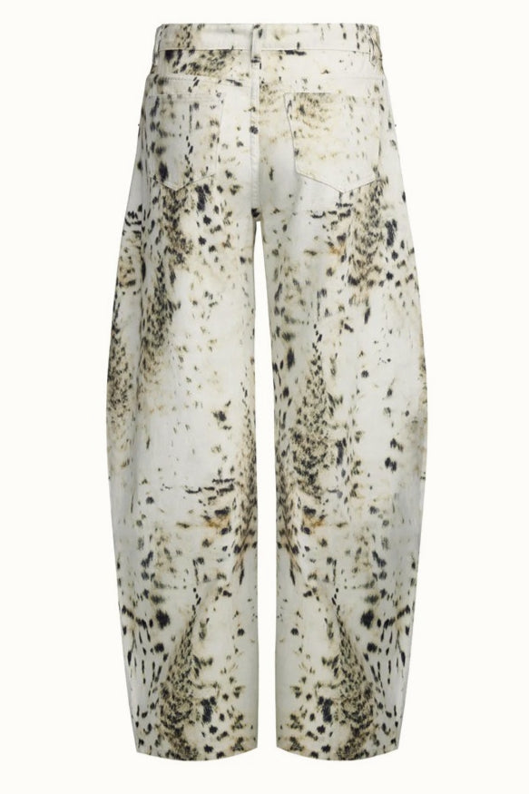 Washed Leopard Print Wide Leg Jeans