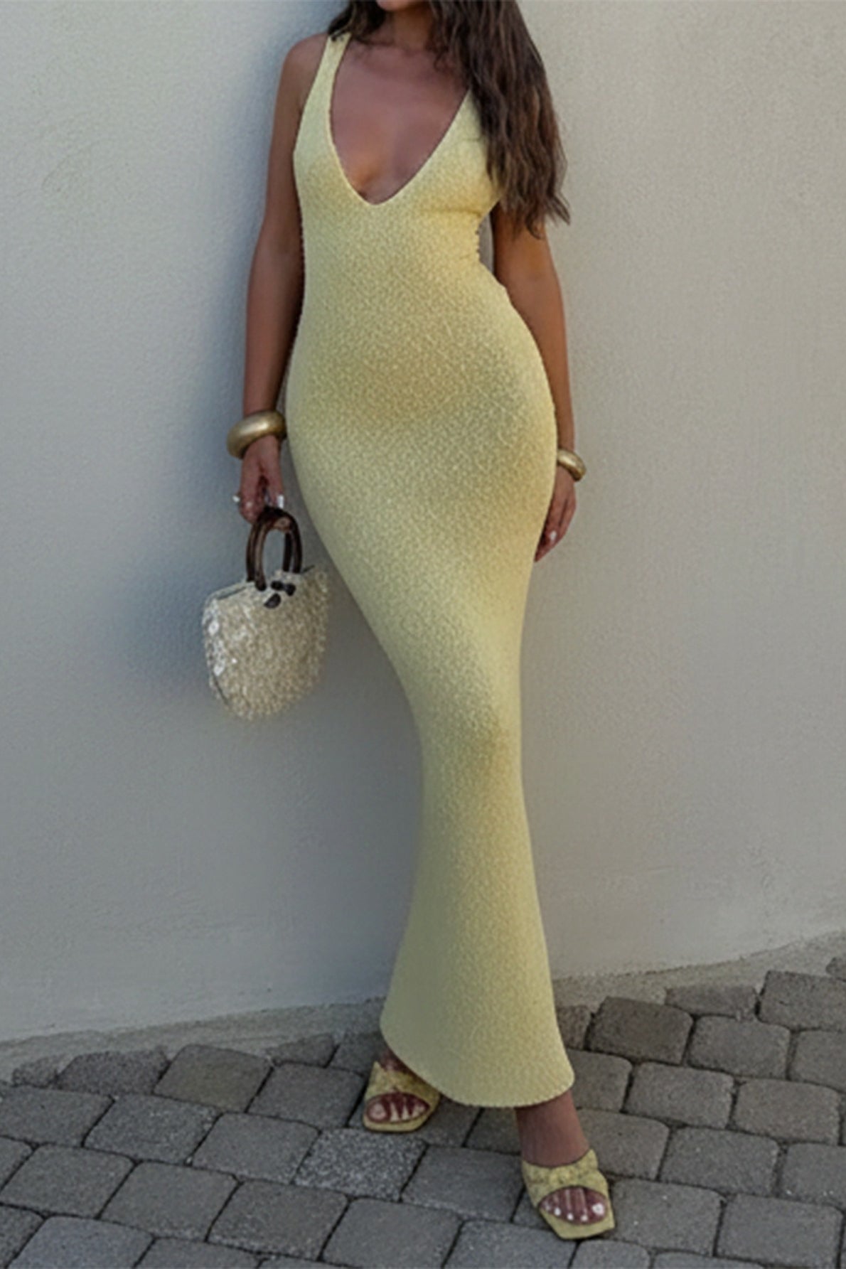 Knitted Spaghetti Strap Sexy Elegant Maxi Dress