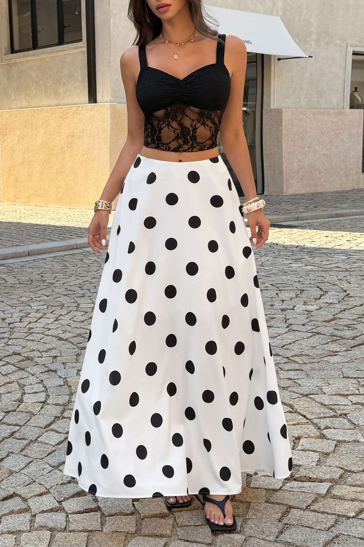 Polka Dot High Waist Flowy Elegant Skirt