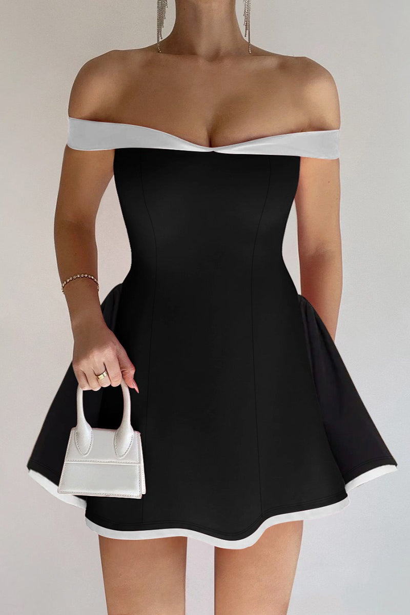 Bustier de Contraste Volantes Vestido de Cóctel