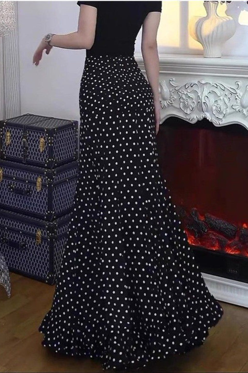 High Waist Polka Dot Bodycon Maxi Skirt