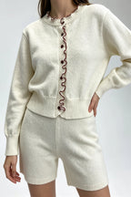 Wavy Trim Ruffle Button Cardigan