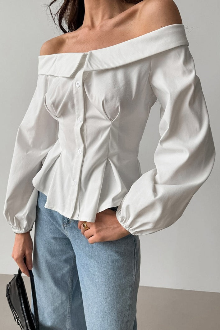 Hombros Descubiertos Escote Barco Blusa