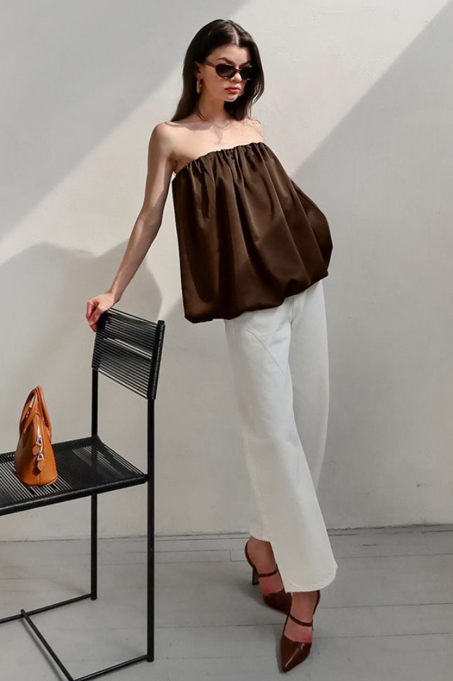 Satin Strapless Puffy Loose Fit Tube Top