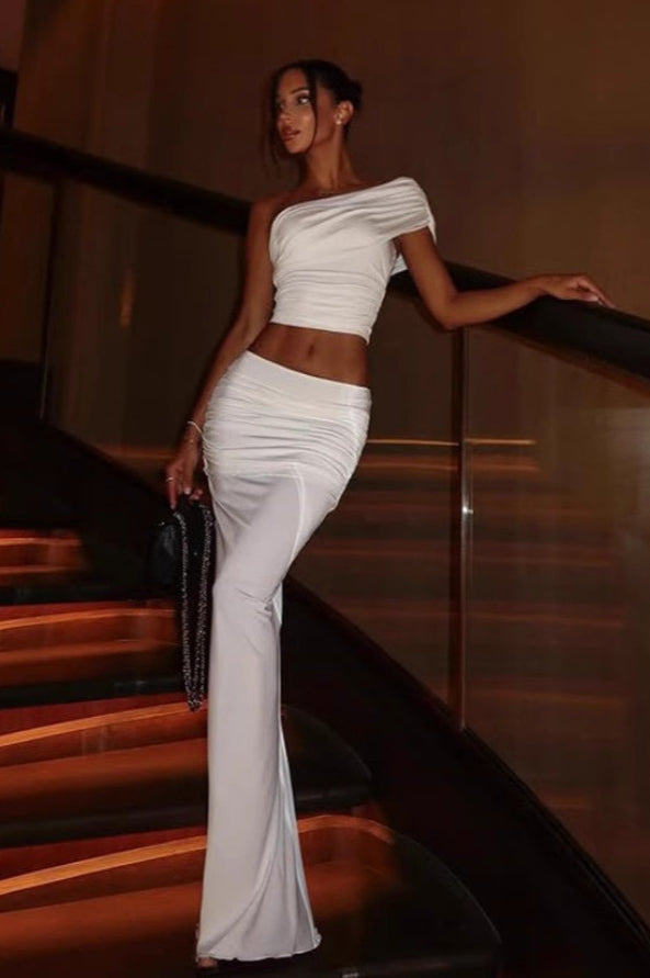 One Shoulder Corset Top High Waist Skirt Set