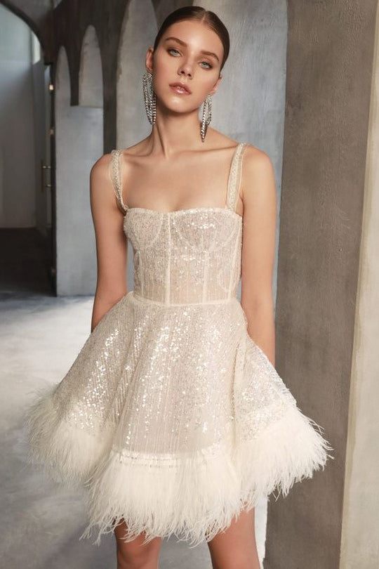 Con Plumas Lentejuelas Sin Tirantes Vestido de Fiesta