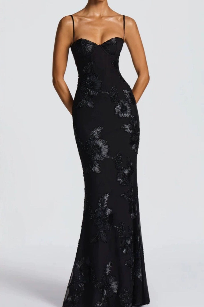 Sin Tirantes Floral Bordado Vestido Maxi