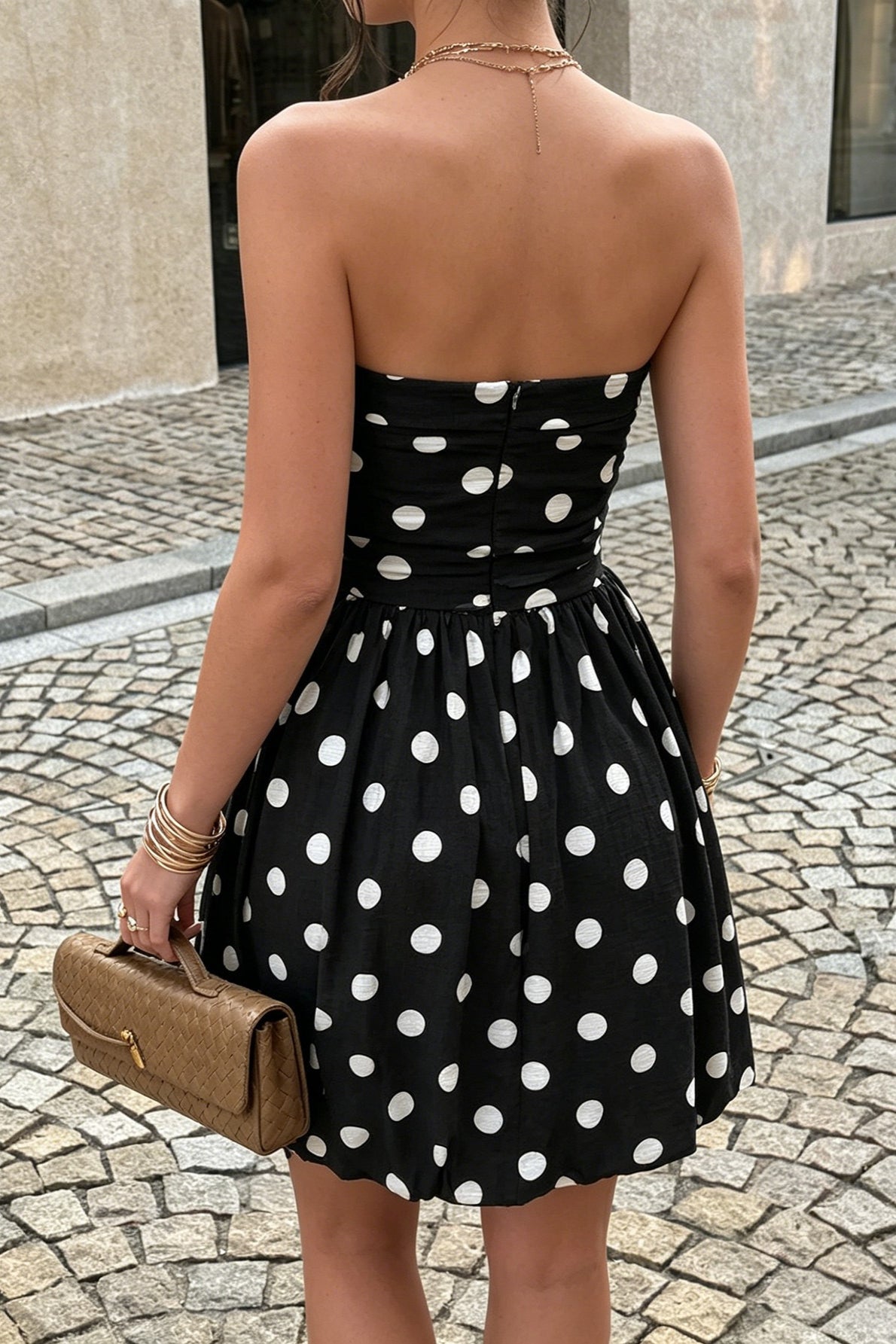 Vintage Polka Dot Strapless Mini Dress