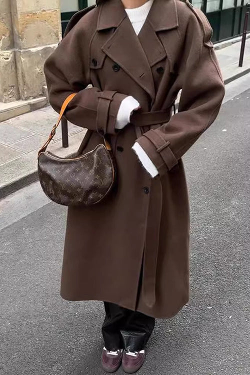 Double-breasted wool coat with slouchy lapels