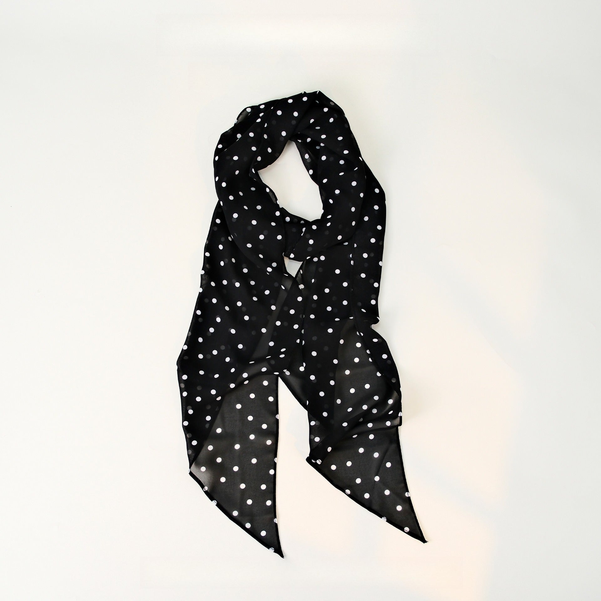 Polka Dot Pearl Chiffon Long Thin Scarf