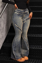 Raw Edge Crisscross Panel Flare Jeans
