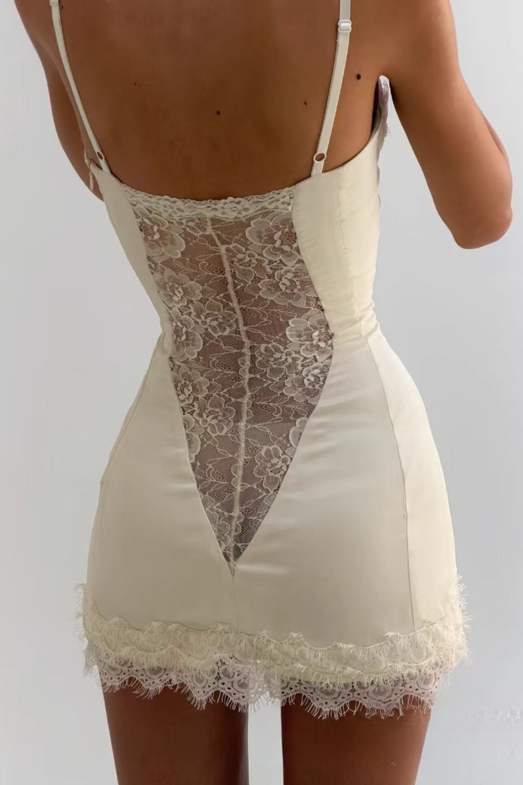 Satin Lace Ruffle Strapless Mini Dress