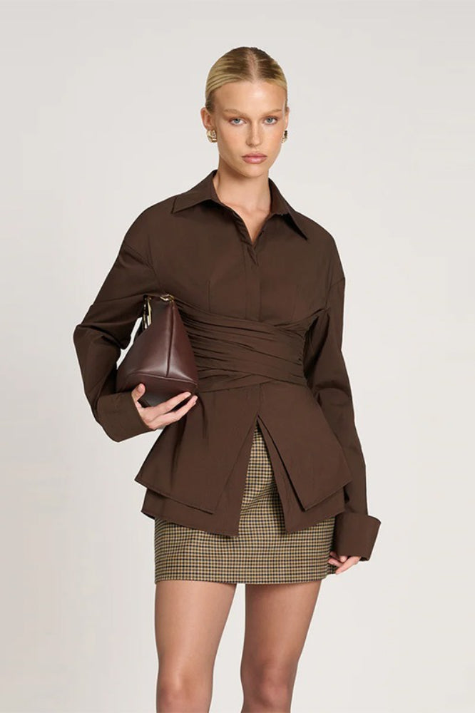 Marca la Cintura Con Lazo Entallado Blusa