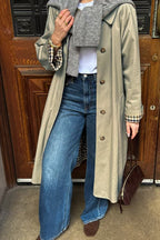 Loose coat with plaid insert