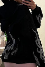Rhinestone Flame Zip Hoodie