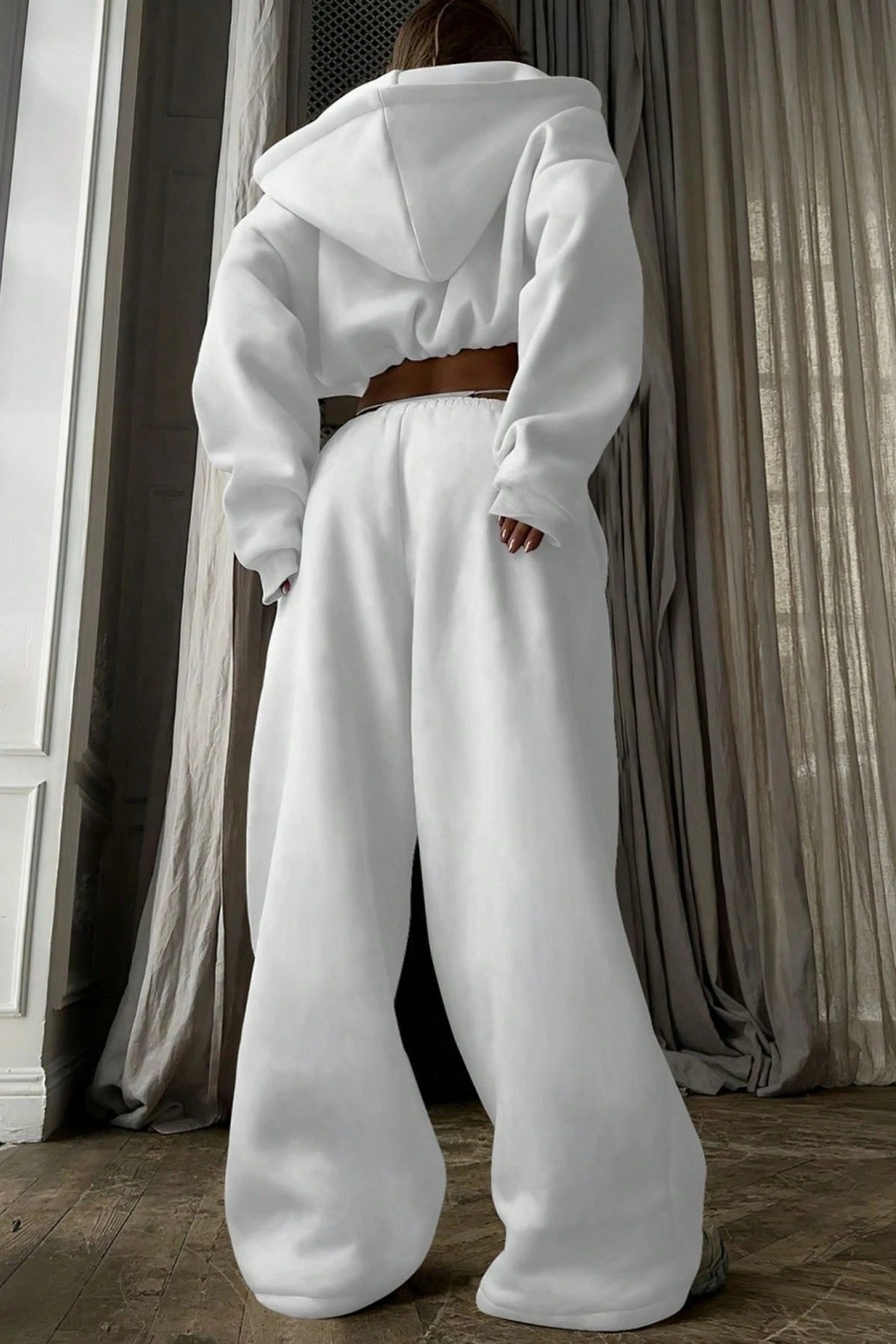 Cropped Zip Hoodie Wide Leg Jogger Set