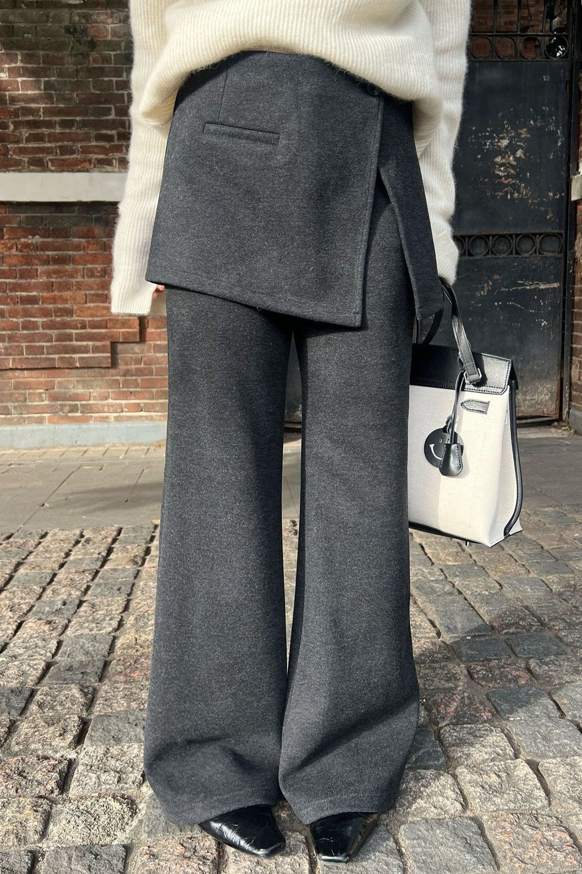 Layered Look Fleece Lined Ruffle Casual Pants