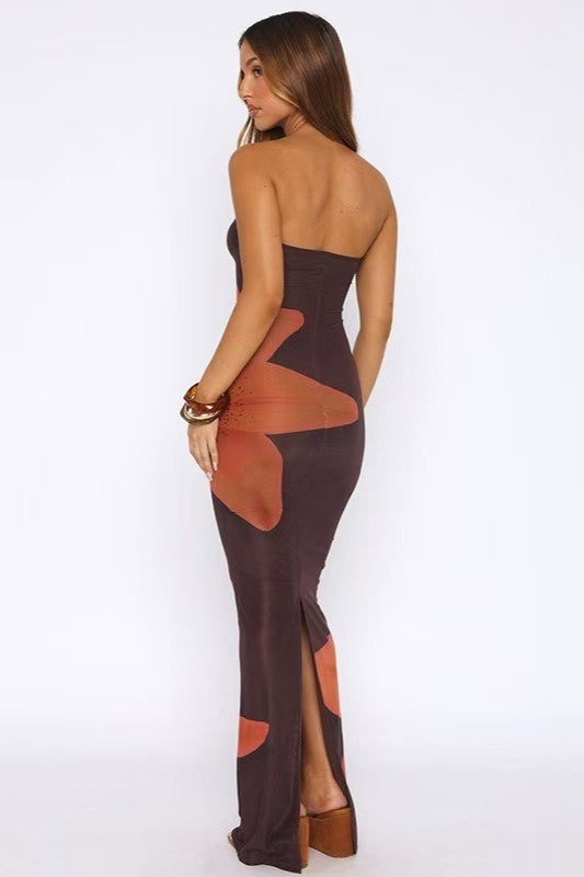 Strapless Bodycon Back Slit Vacation Dress