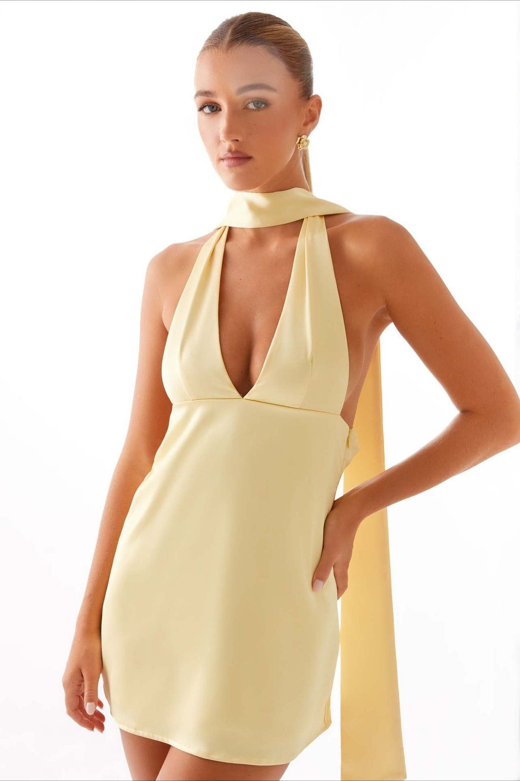 Escote Profundo en V Espalda Descubierta Con Cinta, de Cóctel Vestido