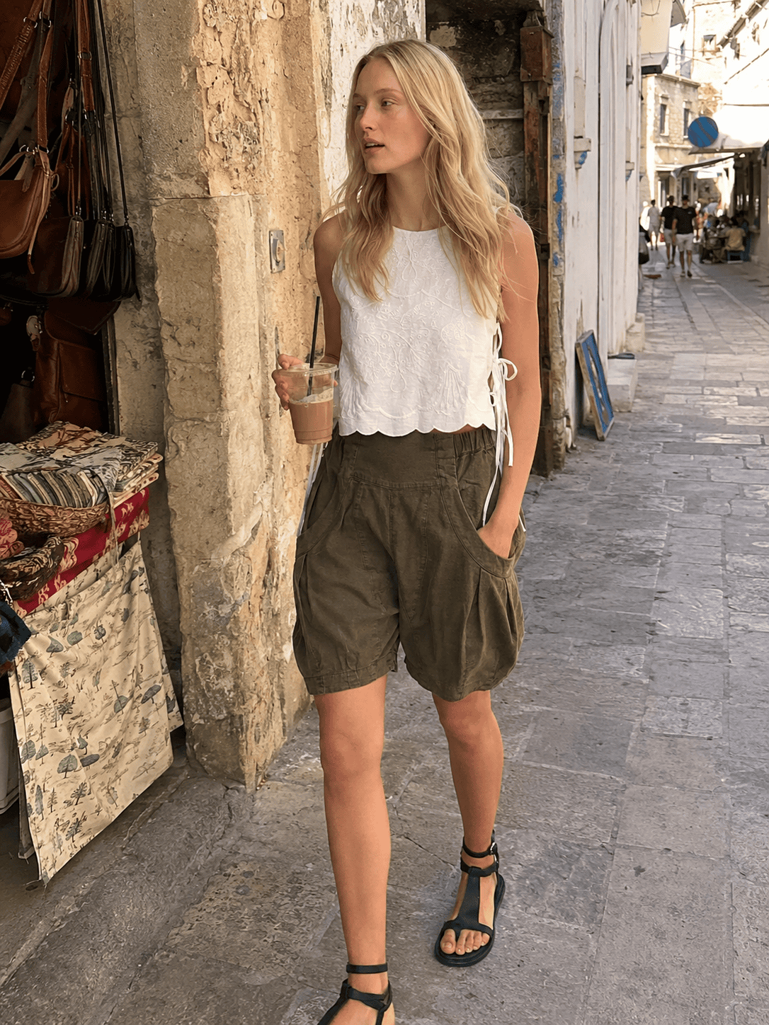 High Waist Utility Wide Leg Loose Fit Shorts