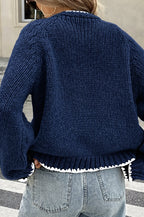 Contrast Edge V Neck Tie Front Cardigan