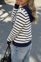 Striped Hooded Contrast Trim Cardigans