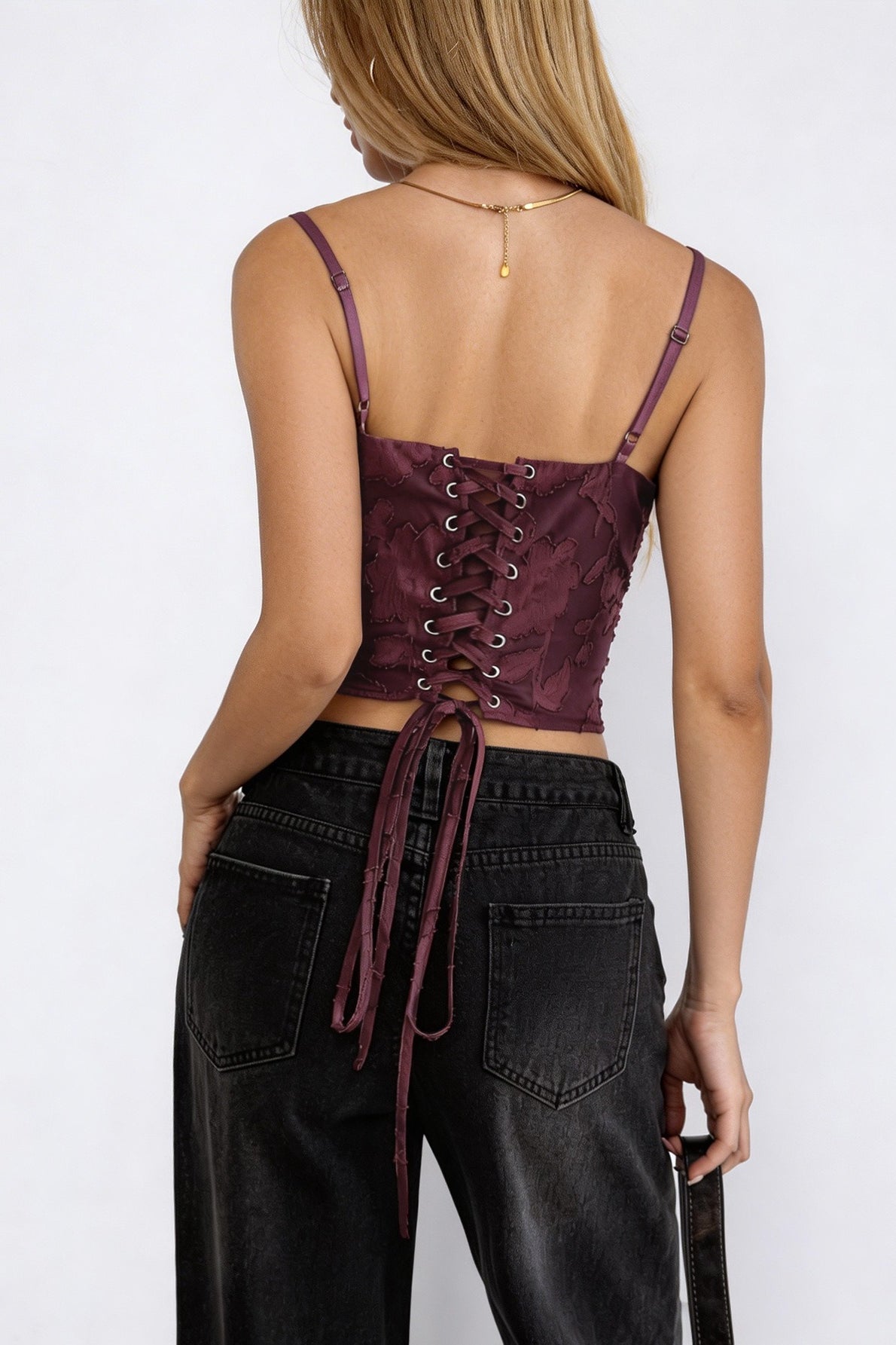 Y2K Flocked Floral Waist Cinched Cami