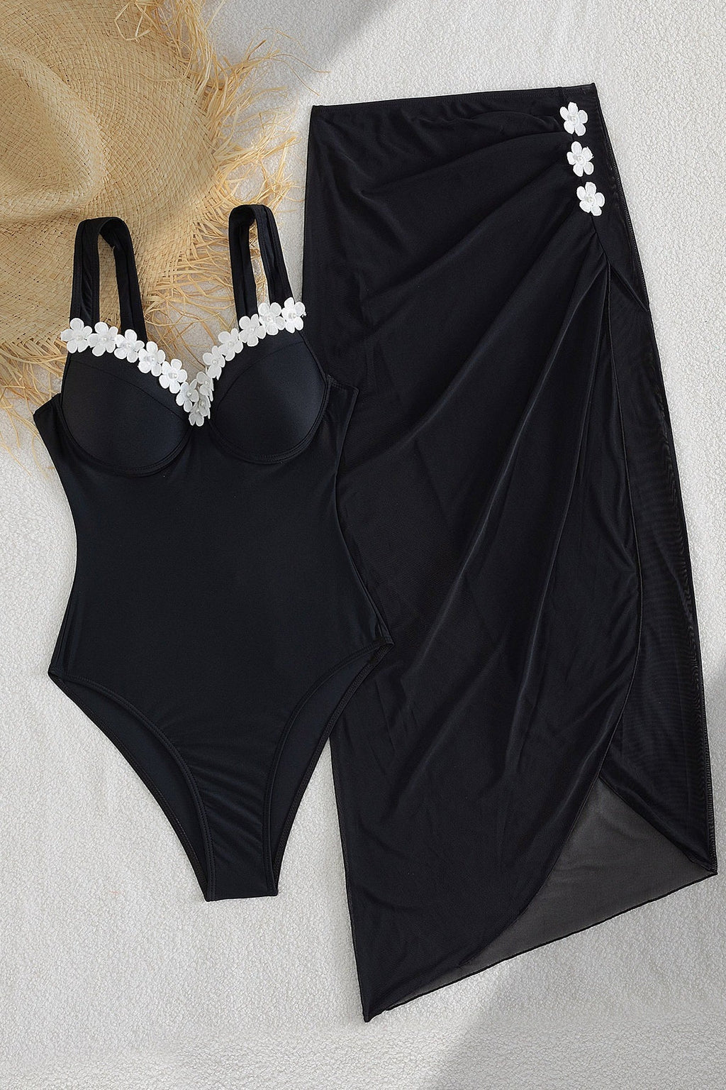 Lace Trim Underwire Cover Skirt Two Piece Swim Set