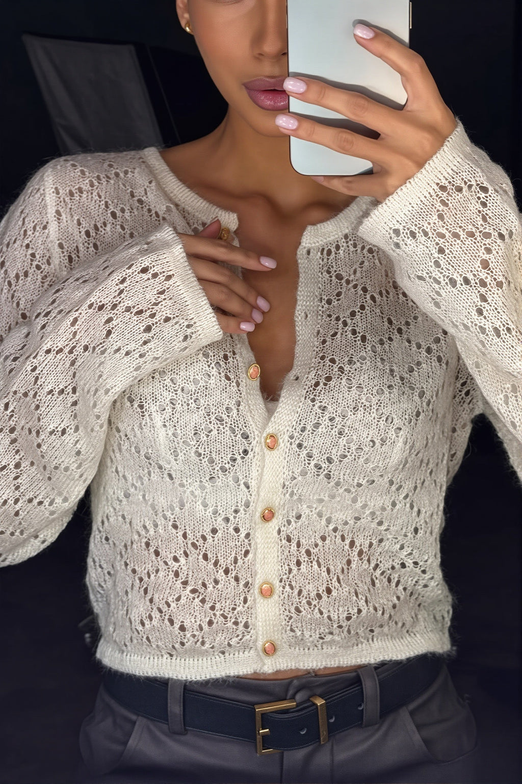 Delicate Crochet Button Front Cardigan