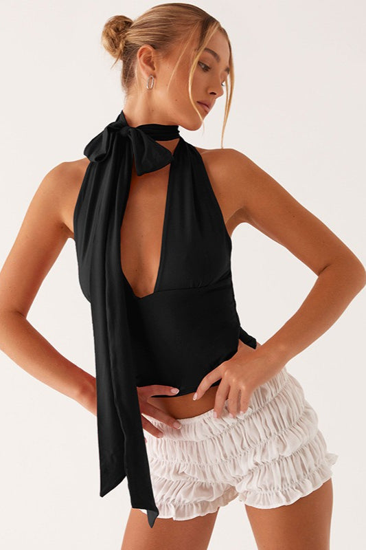 Sexy Deep V Back Tie Bodycon Halter Top