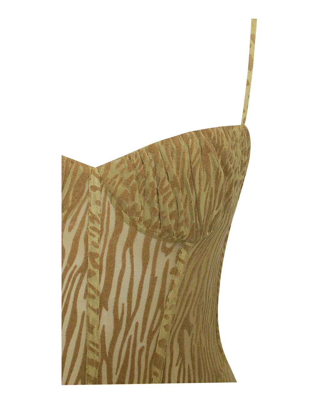 Ulani Dorado Terciopelo Devoré Detalle Elegante Malla Vestido Maxi