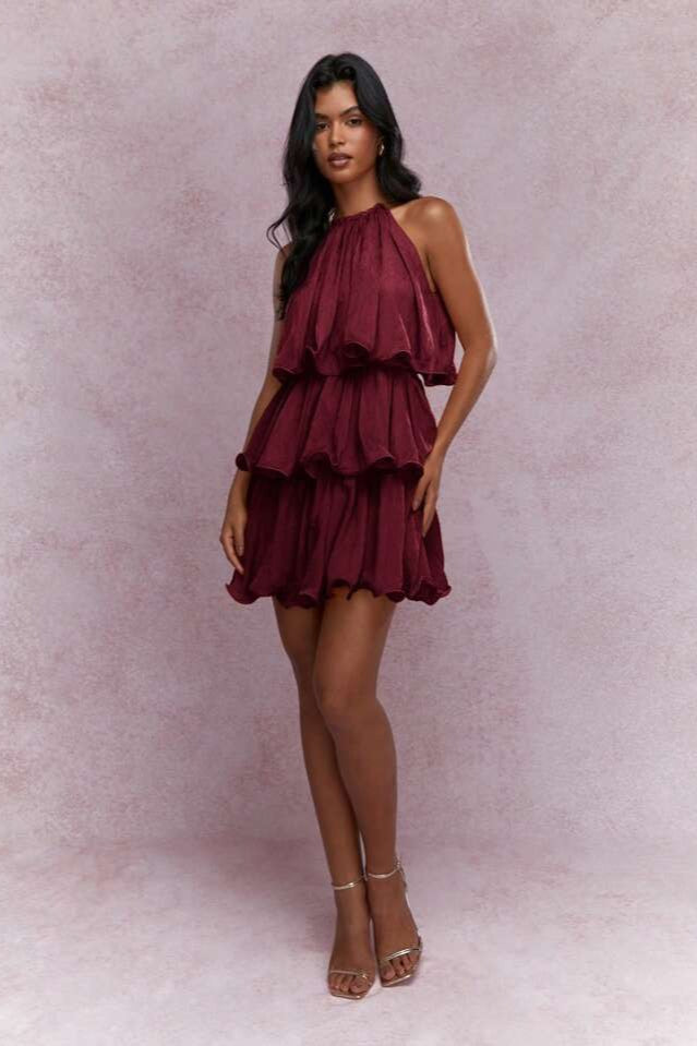 Halter Sleeveless Tiered Ruffle Vacation Dress