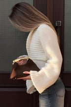 Ribbed Deep V Asym Hem Cardigan