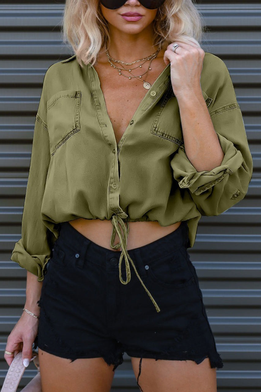 Denim Bajo con Cordón Holgado Blusa