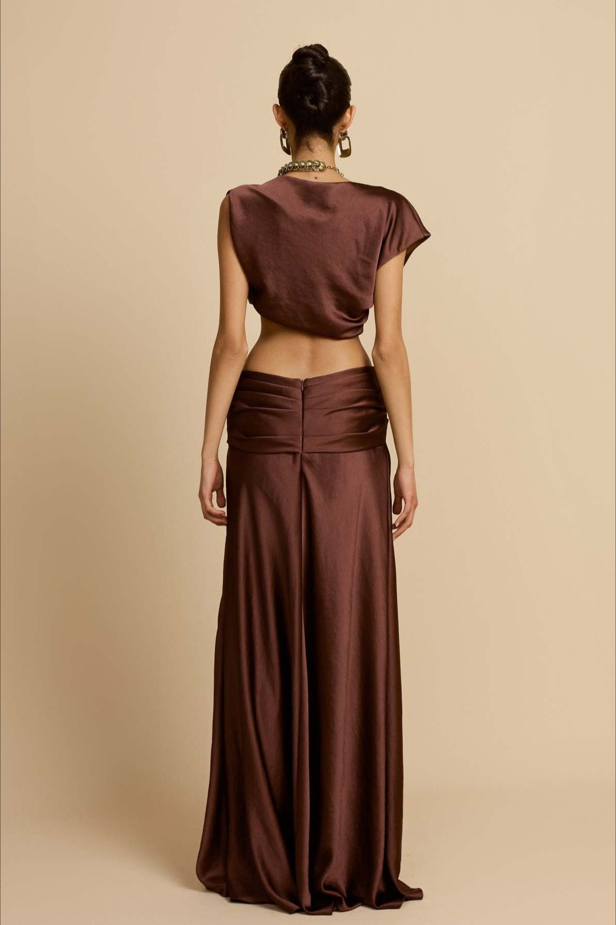 Ruched Panel Strapless Top High Waist Skirt Set