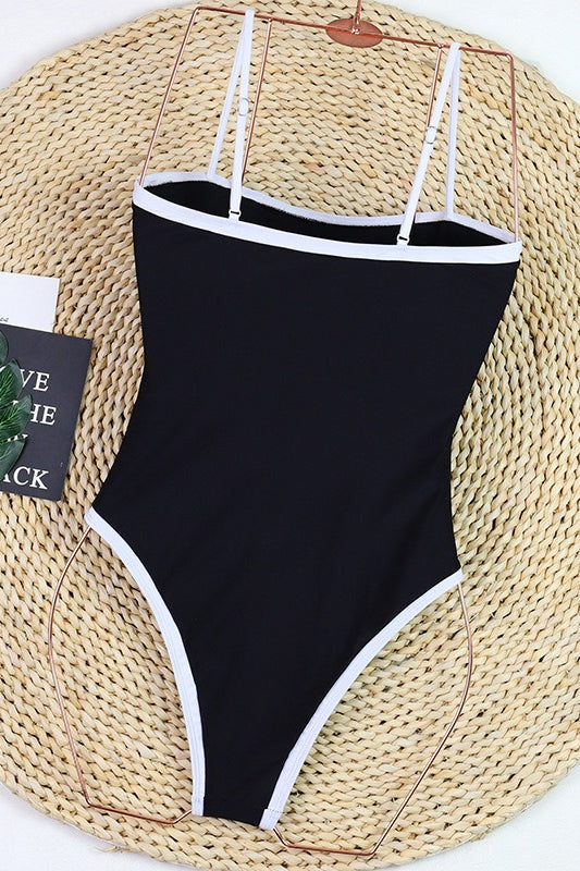 Minimalist Black White One Piece Swimwear