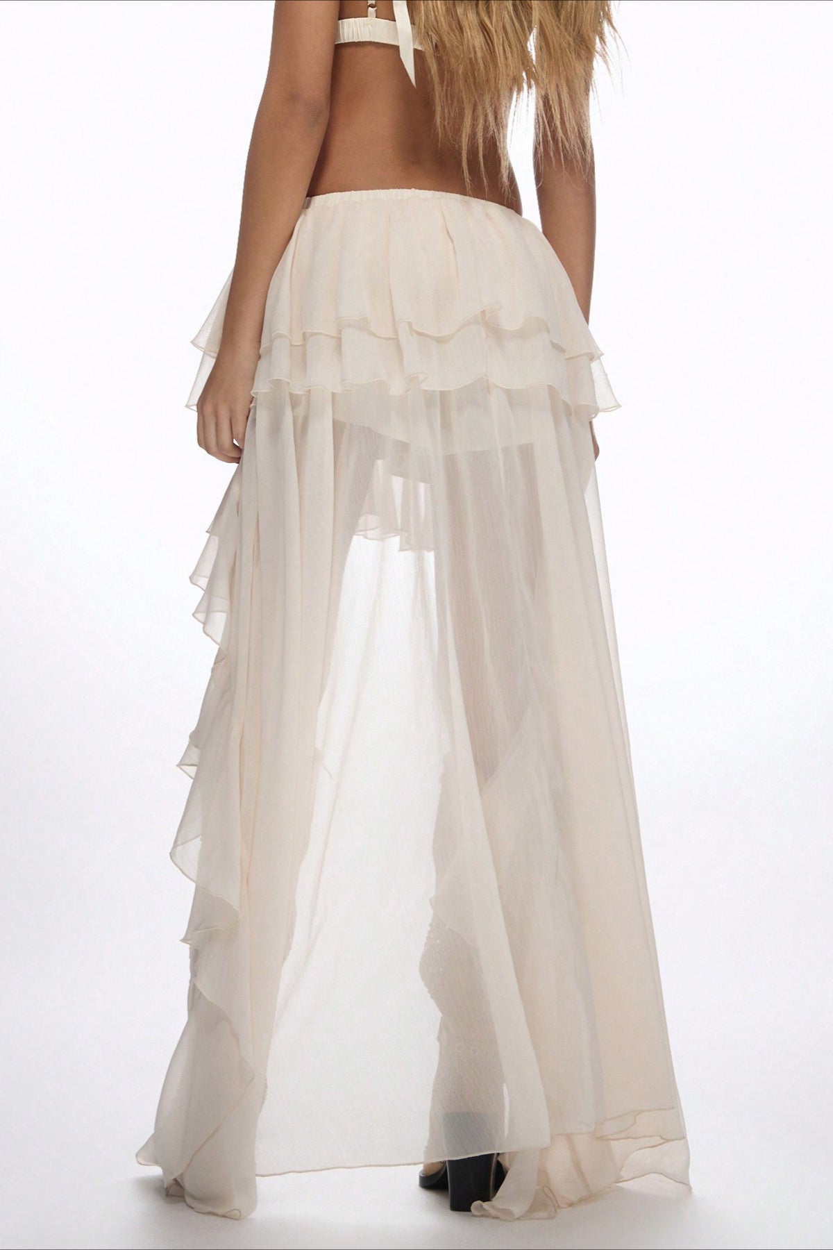 High Waist Asymmetric Tiered Chiffon Skirt