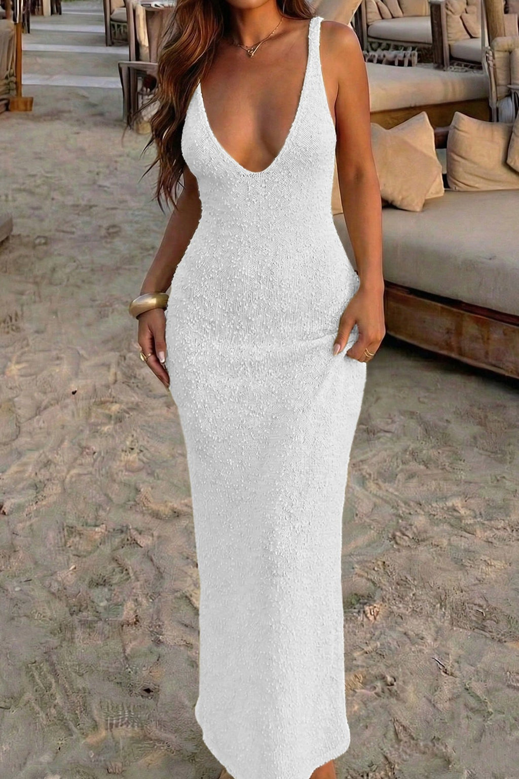Knitted Spaghetti Strap Sexy Elegant Maxi Dress