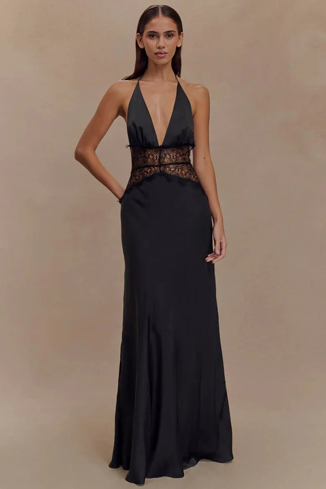 Lace Patchwork Backless Halter Boho Dress