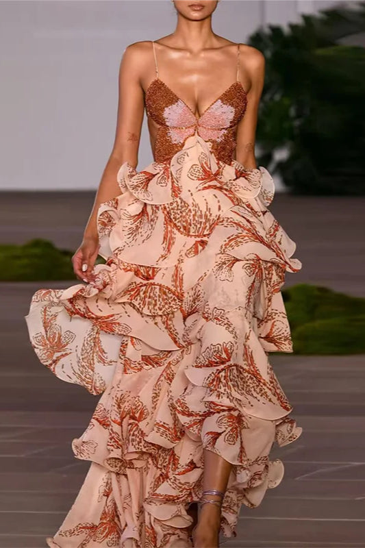 Chic V-Neck Pleated Boho Dress