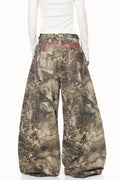 Branch Pattern Letter Embroidery Relaxed Jeans