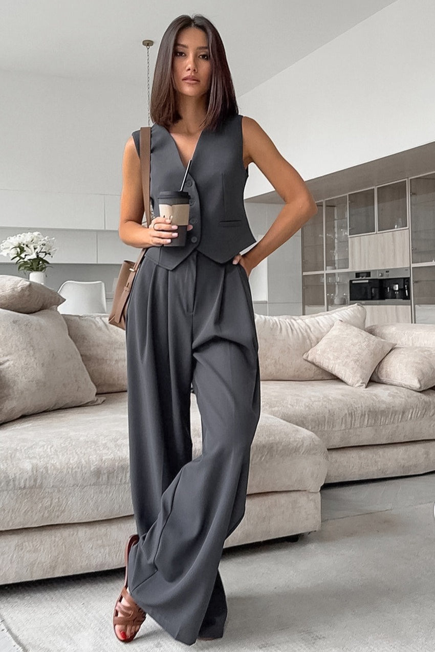Tailored Gray Two Piece Vest Pants Set