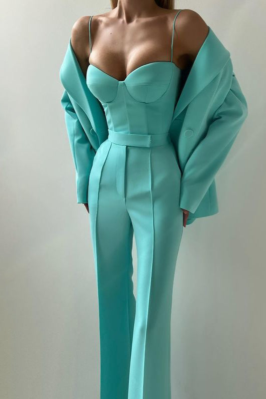 Corset Style Three Piece Blazer Pants Set