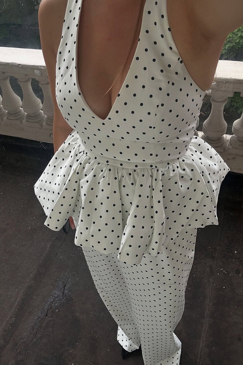 Sexy Polka Dot Halter Wide Leg Pants Set