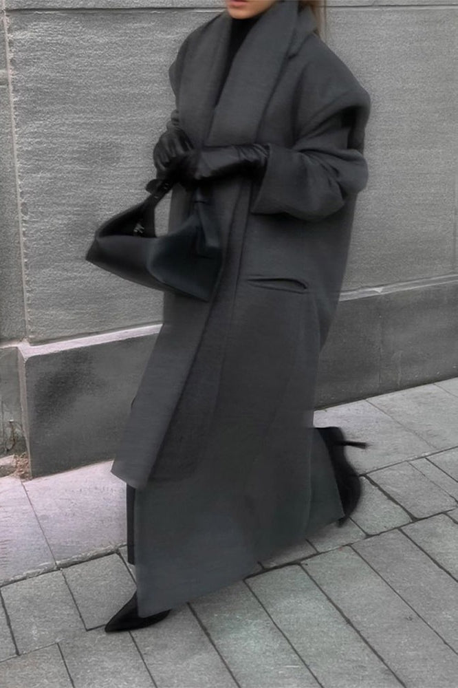 Long Line Scarf Neck Wool Style Overcoat