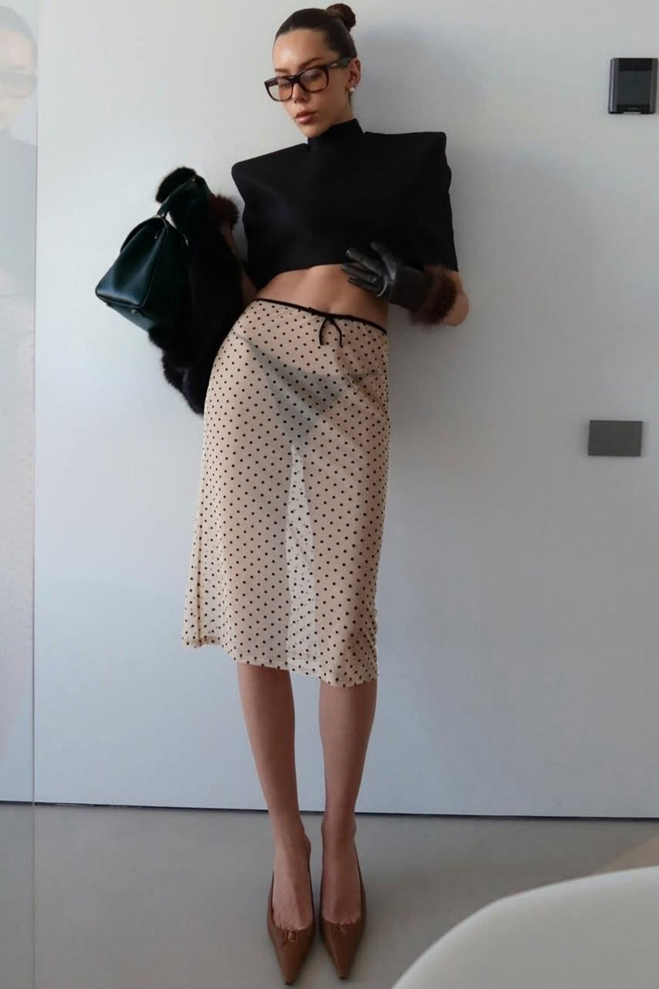 Low Rise Sheer Mesh Polka Dot A Line Skirt
