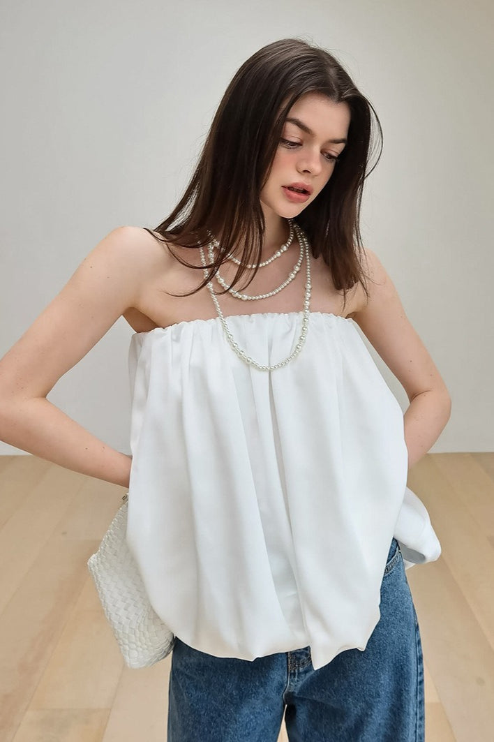 Satin Strapless Puffy Loose Fit Tube Top