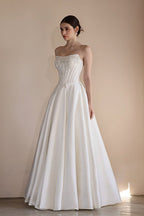 Strapless Boning Rhinestone Satin Wedding Dress